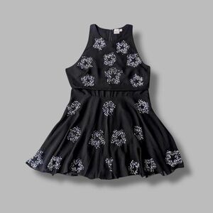 ASOS beaded stars black chiffon crop top mini skater dress 14